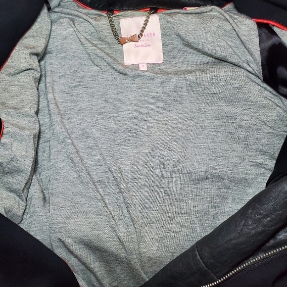 TED BAKER Black Leather Blend Moto Zip Collar Women Motocycle Jacket Sz 4 - Picture 11 of 16